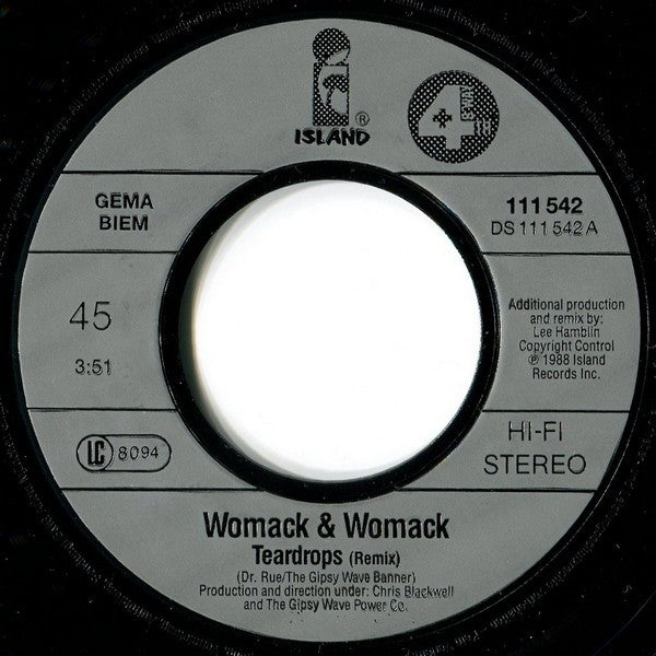 Womack & Womack : Teardrops (7", Single)