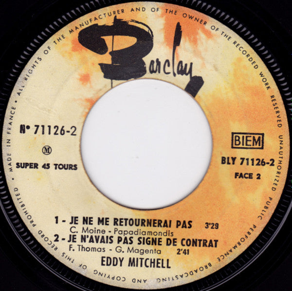 Eddy Mitchell : Bye Bye Precheur (7", EP)