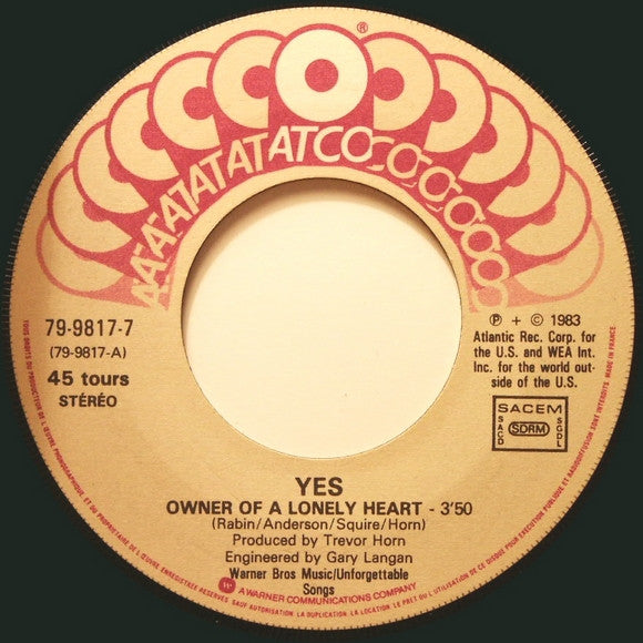 Yes : Owner Of A Lonely Heart (7", Single)