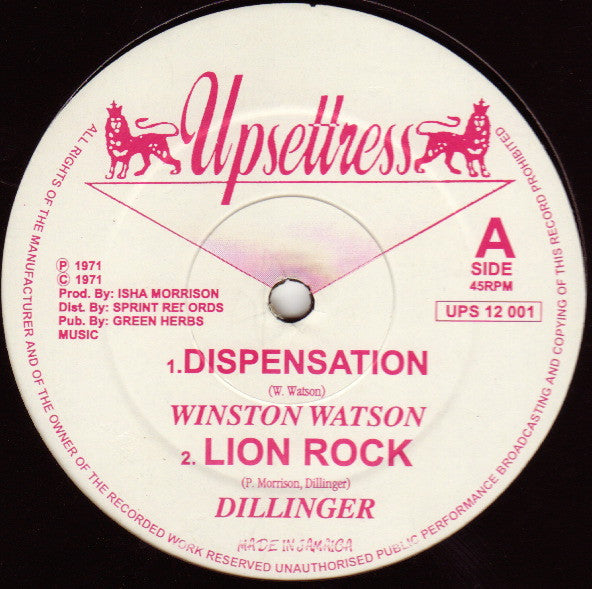 Winston Watson (2) / Dillinger : Dispensation / Lion Rock (12", RE)