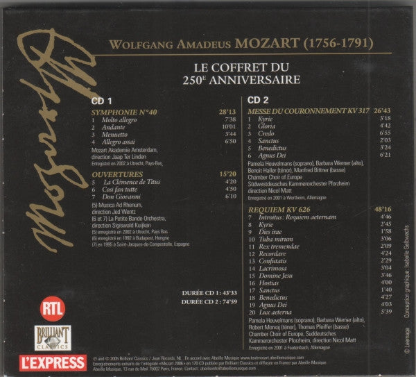 Wolfgang Amadeus Mozart : Le Coffret Du 250e Anniversaire (2xCD, Comp)